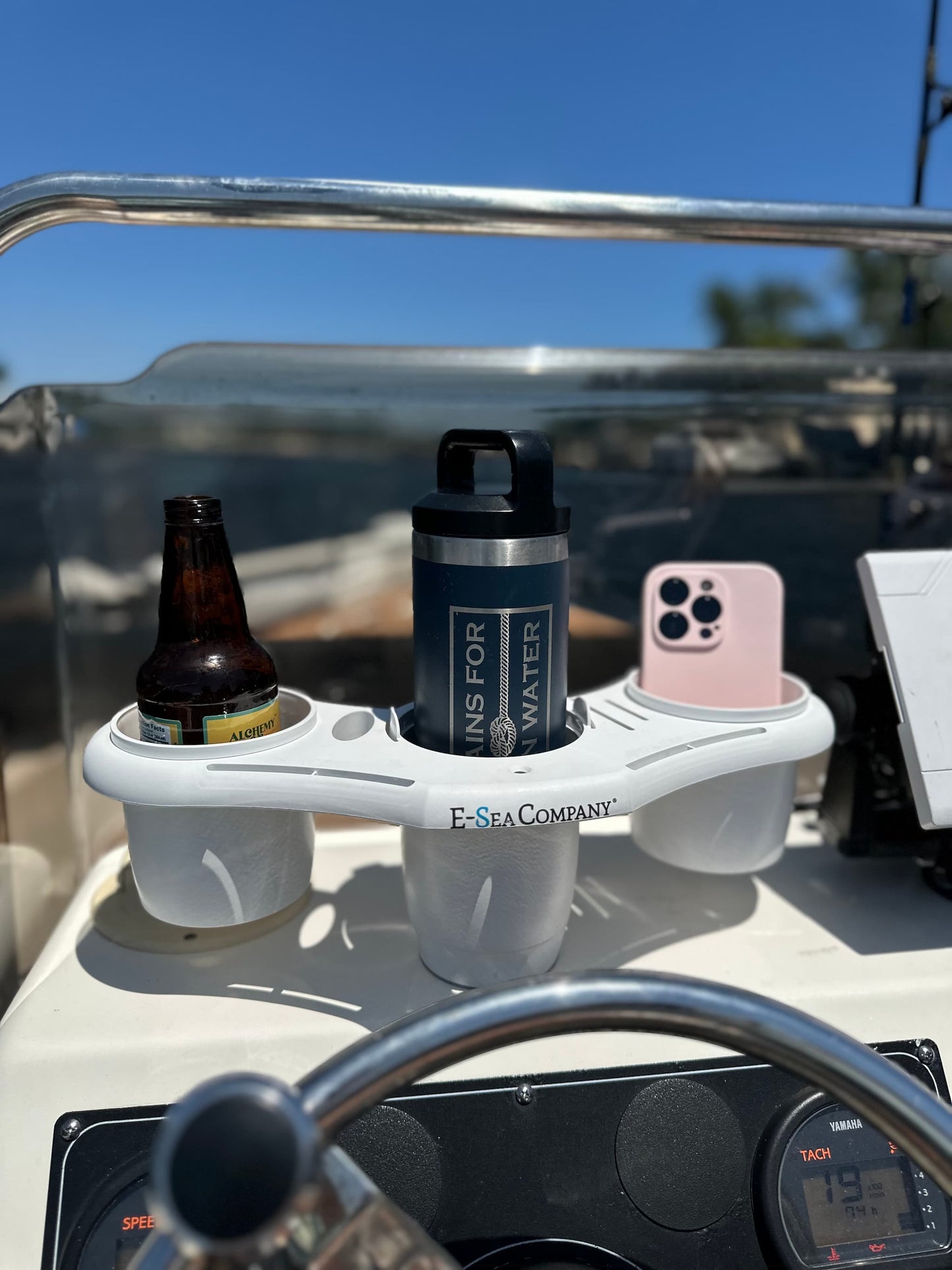 E-Sea Caddy Pro- Multi Cup Suction Mounted Drink Holder-White